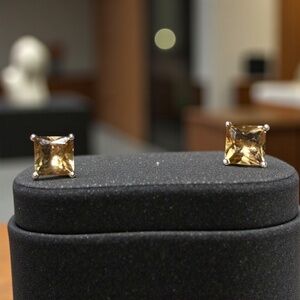 14k citrine sterling silver stud earrings, 1 ct each stone